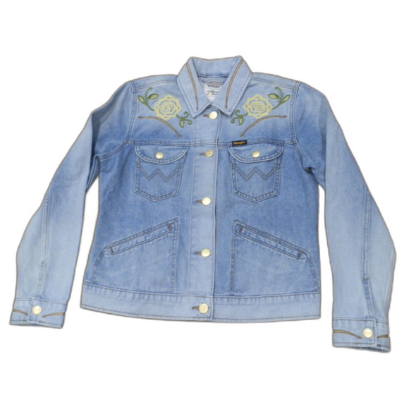 Wrangler Yellow Rose Kendra Scott Denim Trucker Jacket Women's Size Medium NWT - Picture 1 of 4